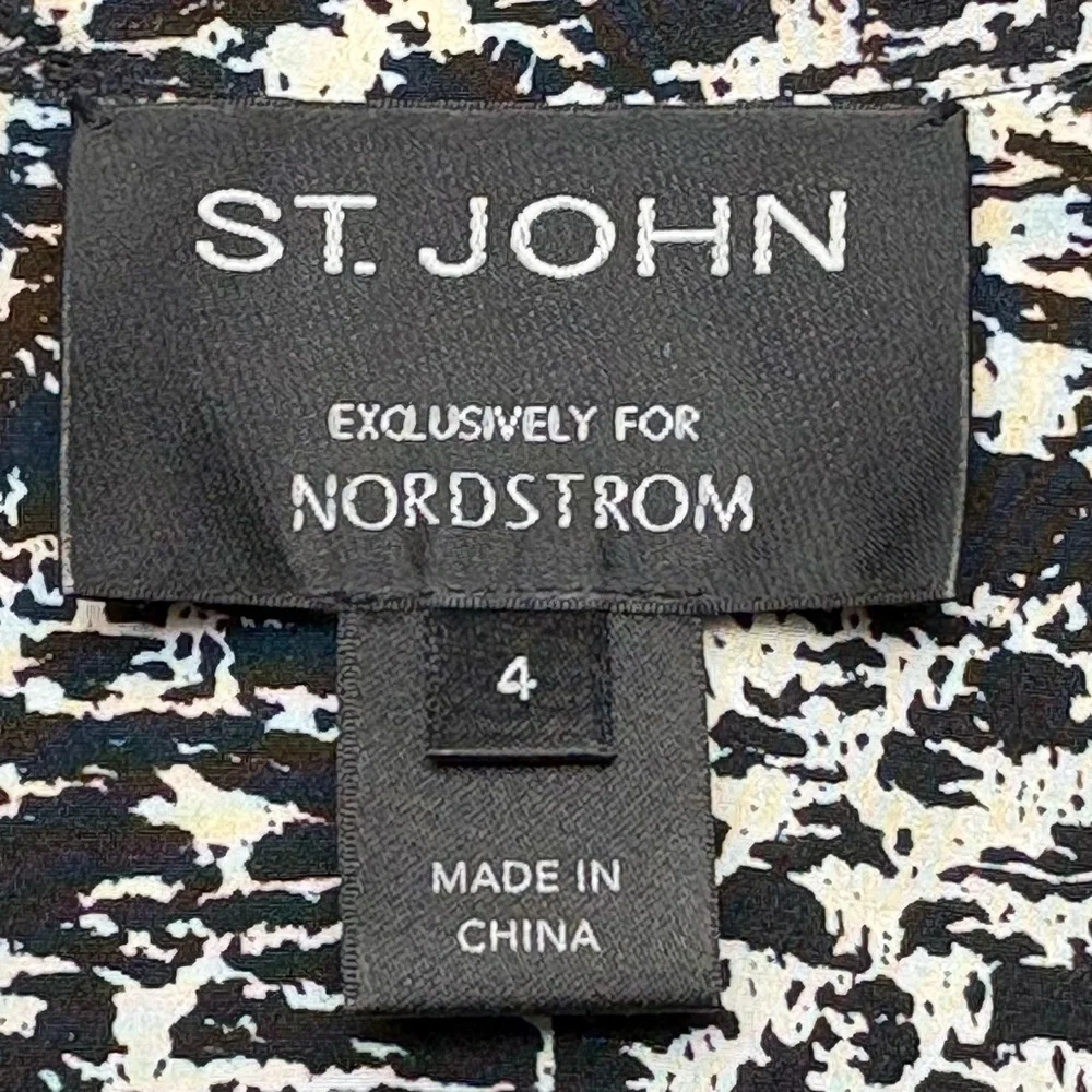St John Jared Tweed Print Silk Shirtdress Size 4 Midi Goldtone Buttons - Picture 14 of 16